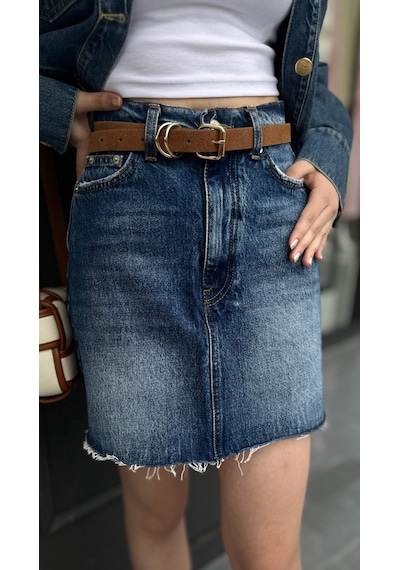 Denim Mini Etek Lacivert