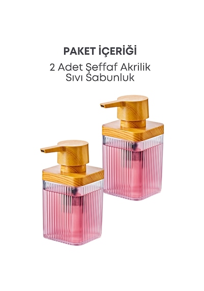 Grimorlife 2 Adet Şeffaf Akrilik Sıvı Sabunluk Mutfak Banyo Sabunluk Seti- 400 Ml Cam Değildir Şeffaf