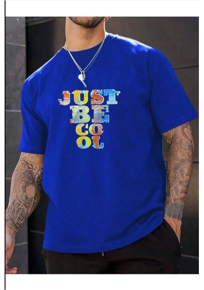 Medinenur Unisex Just Be Cool Baskılı Tshirt Mavi
