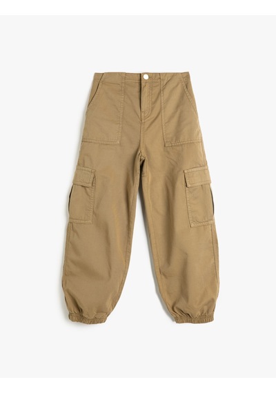 Koton Paraşüt Kot Pantolon Pamuklu Beli Lastikli Cepli - Parachute Jean Khakı 4wkg40027aw Haki