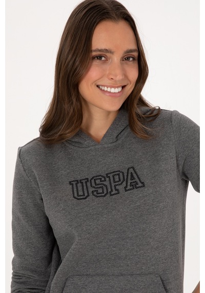 U.S. Polo Assn. Kadın Antrasit Melanj Şardonlu Kapüşonlu Basic Sweatshirt 50313566-VR081