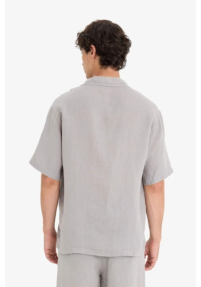 Defacto %100 Keten Relax Fit Apaş Yaka Kısa Kollu Gömlek F4597ax25hsgr454 Gri