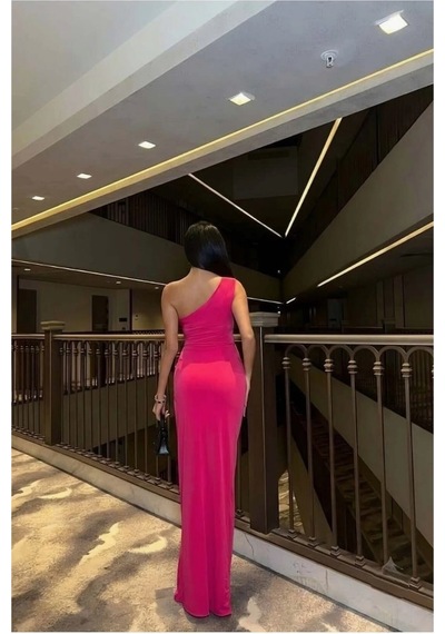 Alfa Aksesuar 03 Sandy Balık Tek Abiye Elbise Omuz Kesim Kumaş Pembe
