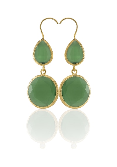 Kadir Jewellery 22 Ayar Altın Kaplama Kadın Taşlı Küpe -el İşçiliği Ve Hipoalerjenik Küpe Yeşil 24725326