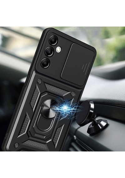 Galaxy Uyumlu A14 Kılıf Sürgülü Kamera Koruyucu Manyetik Standlı Tank Koruma Pazarplus Siyah