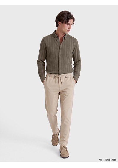 Lcw Vision Bej Slim Fit Çizgili Penye Erkek Gömlek