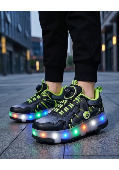 2256-n-drops Led Işıklı Çift Tekerlekli Akıllı Bağcıklı Unisex Çocuk Patenli Ayakkabı Siyah - Yeşil 2256-n-drops Led Işıklı Çift Tekerlekli Akıllı Bağcıklı Unisex Çocuk Patenli Ayakkabı Siyah - Yeşil