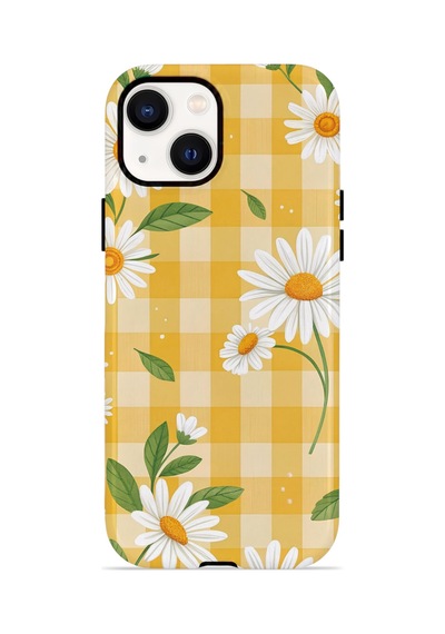 Apple iPhone Uyumlu 15 Vorian Çift Katmanlı Magsafe Kılıf Daisy Picnic Gingham