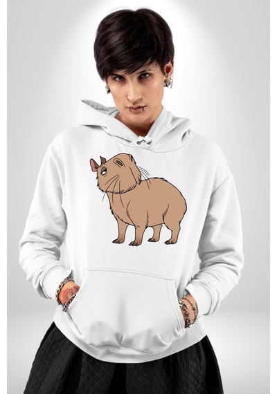Chispi Kadın Erkek Beyaz Kapüşonlu Sweatshirt Hoodie Beyaz