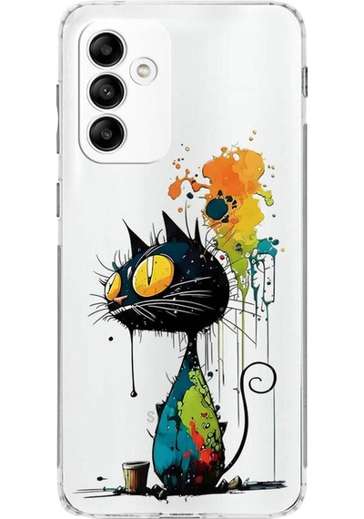 Samsung Galaxy M23 İle Uyumlu Splash Kedi Tasarımlı Şeffaf Silikon Kılıf Şeffaf