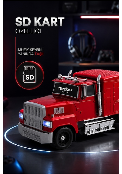 Tır Tasarımlı Bluetooth Hoparlör 15w Rgb Işıklı Fm Radyo Usb Tf Kart Çoklu Bağlantı Vintage