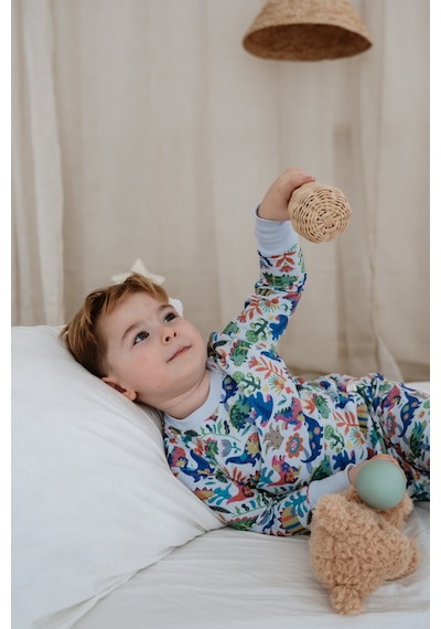 Dinozor Baskılı Color Shapes Çocuk Pijama Seti Mavi