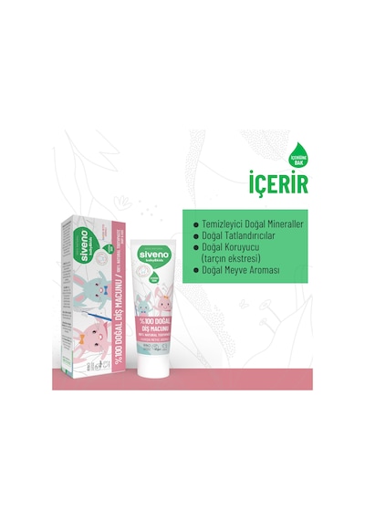 Siveno %100 Doğal Diş Macunu Bebek - Çocuk İçin Karışık Meyve Aromalı Florürsüz 50 ml