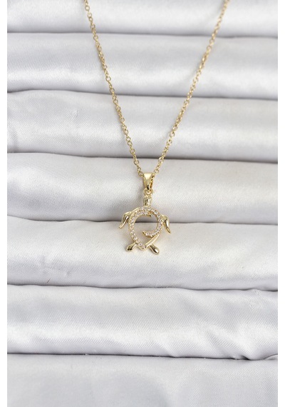 316l Çelik Zincir Gold Renk Caretta Caretta Model Kadın Kolye - Çok Renkli