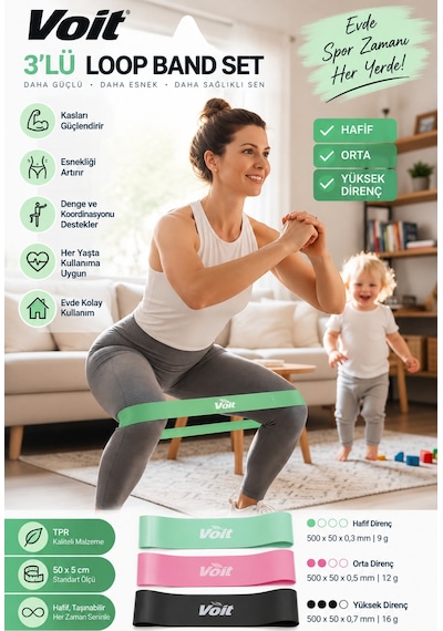 3’lü Loop Direnç Bandı Seti Pilates ve Fitness Egzersiz Lastiği