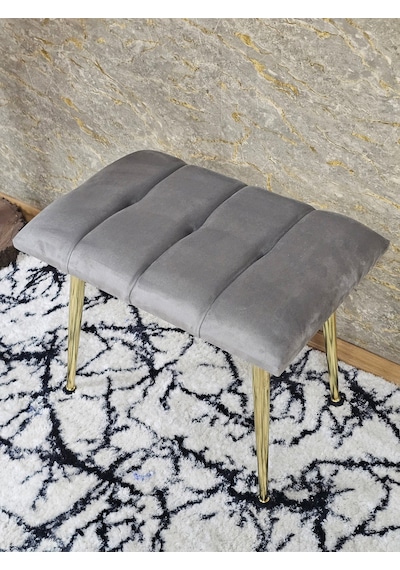 Zafir Gold Sivriltme Ayaklı 60 Cm Puf Bench - Puf - Bench - Oturak - Mutfak Oturağı - Antre Oturağı Gri