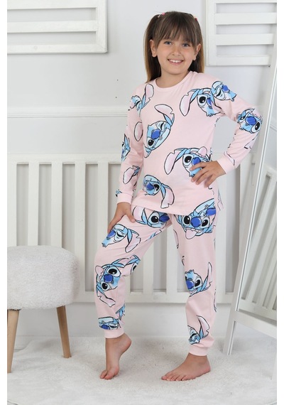 Cute Monster Desenli Kız Çocuk Pijama Takımı Pembe