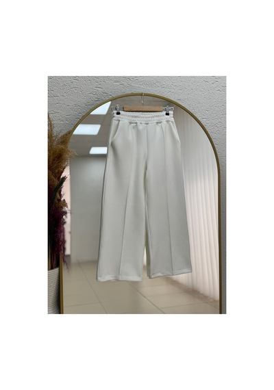 Unika Boutique Zayna Bol Paça Çımalı Skuba Dalgıç Pantolon-mt3555 Beyaz