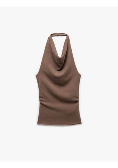 Koton Sırt Dekolteli Dokulu Slim Fit Degaje Yaka Bluz Kahverengi 5sak10085ek Kahve