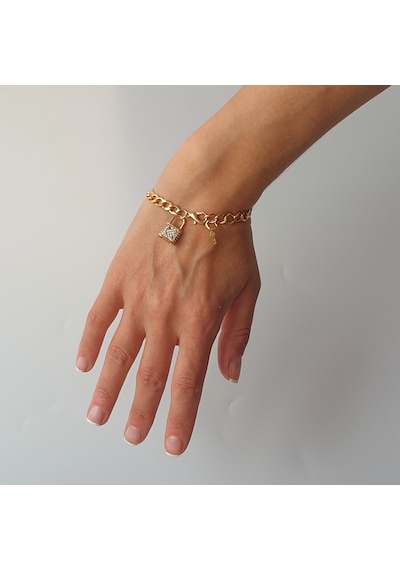 Gurmet Zincir Model Kilit Detaylı Gold  Bileklik