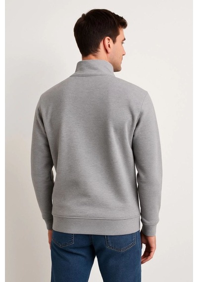 Mbb E-ticaret Erkek Dik Yaka Yarım Fermuarlı 3 İplik Pamuklu Sweatshirt - Gri
