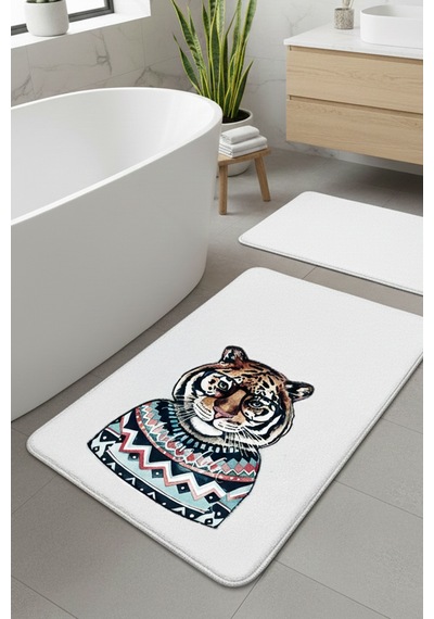 Logwe Ekru 2li Nakışlı Banyo Paspası ,kaymaz Tabanlı 60x100 50x60 Cm Ekru-ikili