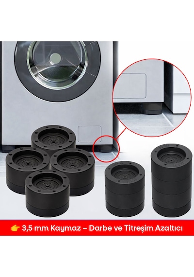 Tineke Beyaz Eşya Ayağı Çamaşır Makinesi Mobilya Titreşim Önleyici Kaydırmaz 8.5 Cm Yükseltici 4 Lü Siyah Siyah