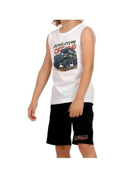 Fyk Kids Erkek Çocuk Advanture Baskılı Alt-üst Takım Beyaz