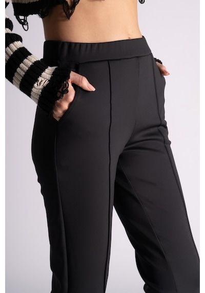 Braccas Kadın Yandan Cepli Beli Lastikli Slim Fit Jogger Pantolon Siyah Siyah