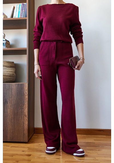 Shade Kadın Beli Cırt Detaylı Basic Triko Alt-üst Takım 60651006 - Bordo