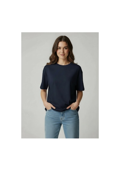 Lyvean Bisiklet Yaka Oversıze Kısa Kollu Tshirt Lacivert