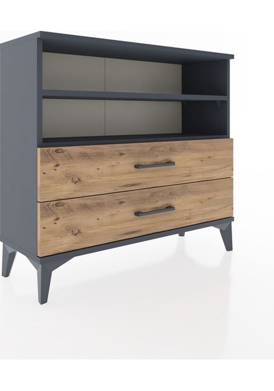 Arges Şifonyer 2 Raflı 2 Çekmeceli 88x30x80 Antrasit-çam Antrasit