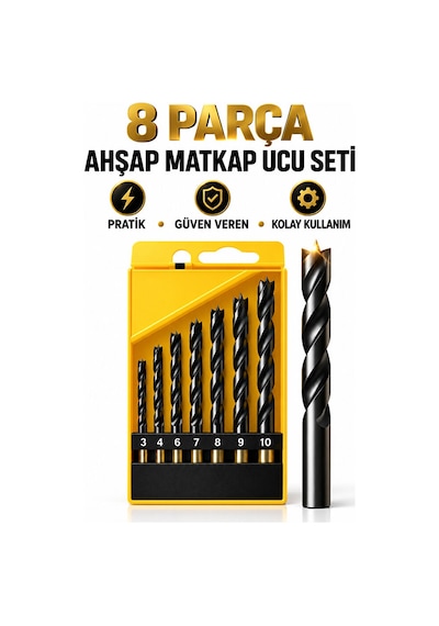 8 Parça Ahşap Matkap Ucu Seti 3-10 Mm Delme Uçları