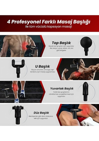 Volemi 6 Hız Kademeli 4 Başlıklı Masaj Tabancası Masaj Aleti Şarjlı Titreşimli Sporcu Masaj Tabancası Renkli