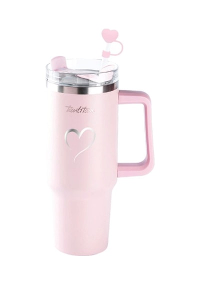 Tnt-8695835422695-trınk Ka102ptdesap-açık Pembe Desenli Paslanmaz Çelik Pipetli Termos Bardak 1.2l