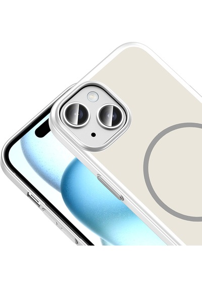 Apple iPhone Uyumlu 15 Kılıf Magsafe Şarj Özellikli Ultra İnce Mat Soft Lora Pc Kapak Gümüş