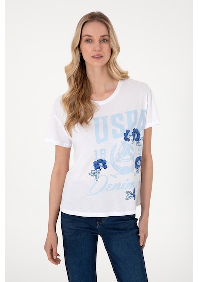 U.S. Polo Assn. Kadın Beyaz Desenli Bisiklet Yaka Tişört 50299670-VR013