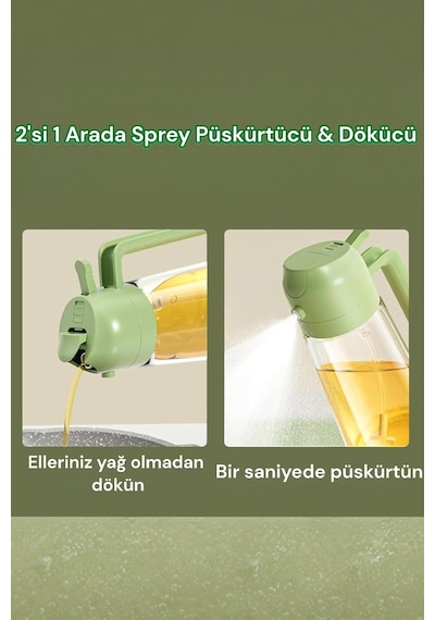 Cam Sprey Yağdanlık 2'si 1 Arada Kullanım Damlatmaz Conta Başlıklı Yağdanlık Kw-345 Yeşil Diğer