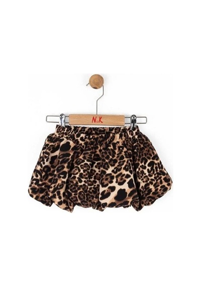 Nk Kids Kız Bebek Bel Lastikli Leopar Desenli Balon Etek-14791 Kahverengi