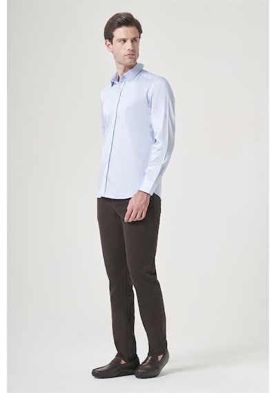İmza Mavi Sert Yaka Uzun Kol Cepsiz Saten Slim Fit %100 Pamuk Gömlek 1004260424 Koyu Mavi