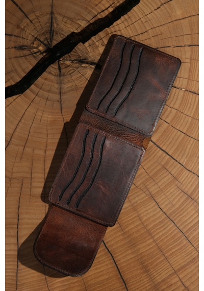 Lenax Leather Mono Hakiki Deri Erkek Cüzdan Gerçek Deri Kartlık Ve Bozuk Para Bölmeli Taba