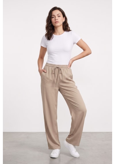 Genius Store Kadın Pantolon Beli Lastikli Cepli Rahat Kalıp Kadın Spor Pantolon Taş