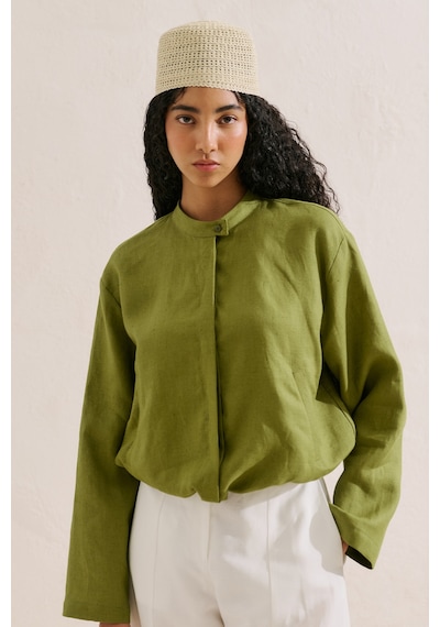 Manuka Keten Bomber Tarz Gömlek Yeşil Ss26gml00021-128 No