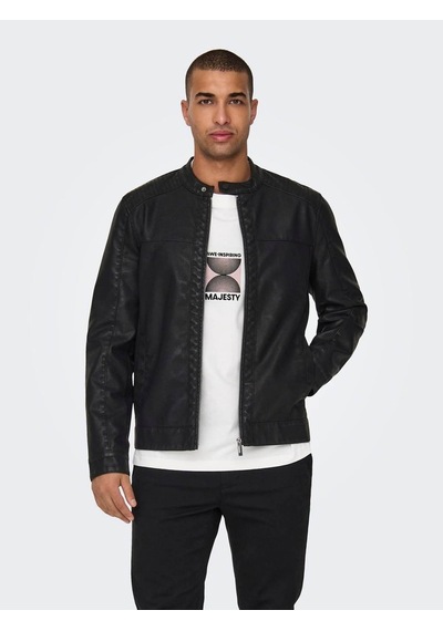 Only & Sons Onsmıke Pu Racer Jacket Otw Vd Noos Siyah Erkek Deri Ceket 22012339 Siyah