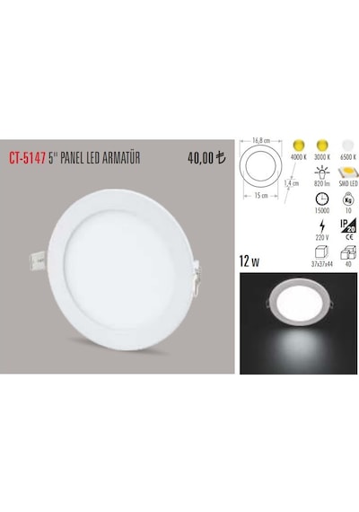 Cata Ct-5147 10 Adet 12w Slim Led Panel Alüminyum - Beyaz Işık