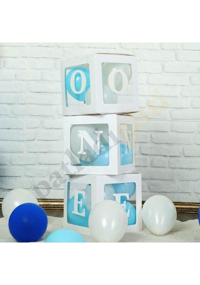 One Yazılı Beyaz Kutu ve Balon Seti Erkek Bebek 1 Yaş Doğum Günü Kutlama One Yazılı Beyaz Kutu ve Balon Seti Erkek Bebek 1 Yaş Doğum Günü Kutlama