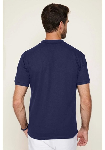 Tudors Erkek Slim Fit Dar Kesim Pamuklu Yumuşak Dokulu Serin Tutan Kumaş Düz Pike Lacivert Polo Yaka Tişört-31688 Lacivert