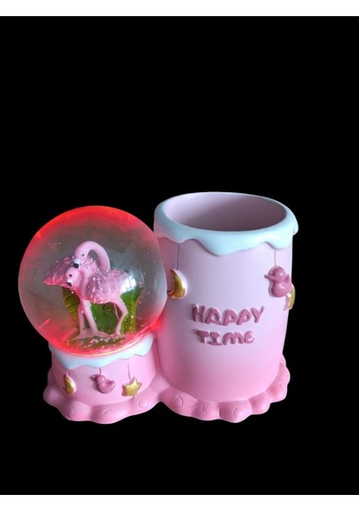 Flamingo Figürlü 15cmx10cm Ebat Pilli Işıklı Dekoratif Kar Küre Kalemlik 15cm X 10cm