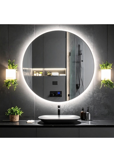 Swirl Beyaz Led'li Lazer Kumlamalı Lavabo & Banyo Aynası Dokunmatik Sensörlü 70 X 70
