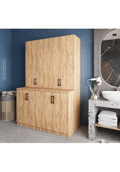 Maven Çamaşır Ve Kurutma Makinesi Dolabı Banyo Dolabı Çam Çam